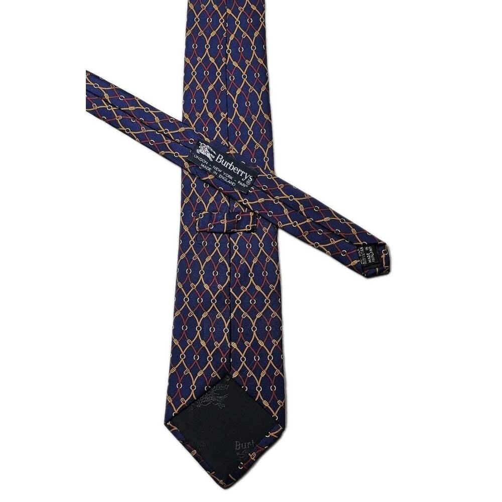 Burberry Geometric Silk Tie Vintage‎ 90s Style Navy Blue Multicolor Classic Work